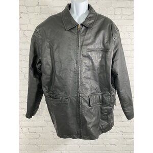 Joshua Ross Black 100% Leather Zip Up Jacket Pockets Buckle Accents L Large